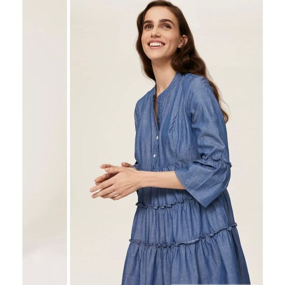 Peter Som Denim Chambray Tiered Dress Size 0 - Picture 4 of 8